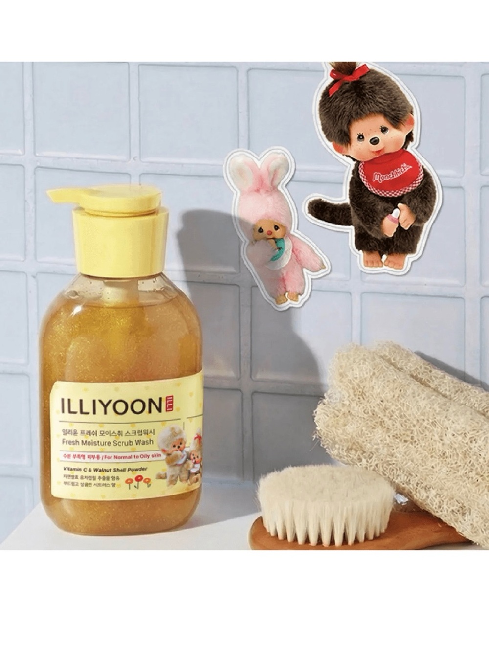 ILLIYOON Fresh Moisture Scrub Wash, Monchhichi Limited Edition, 13.5 fl oz